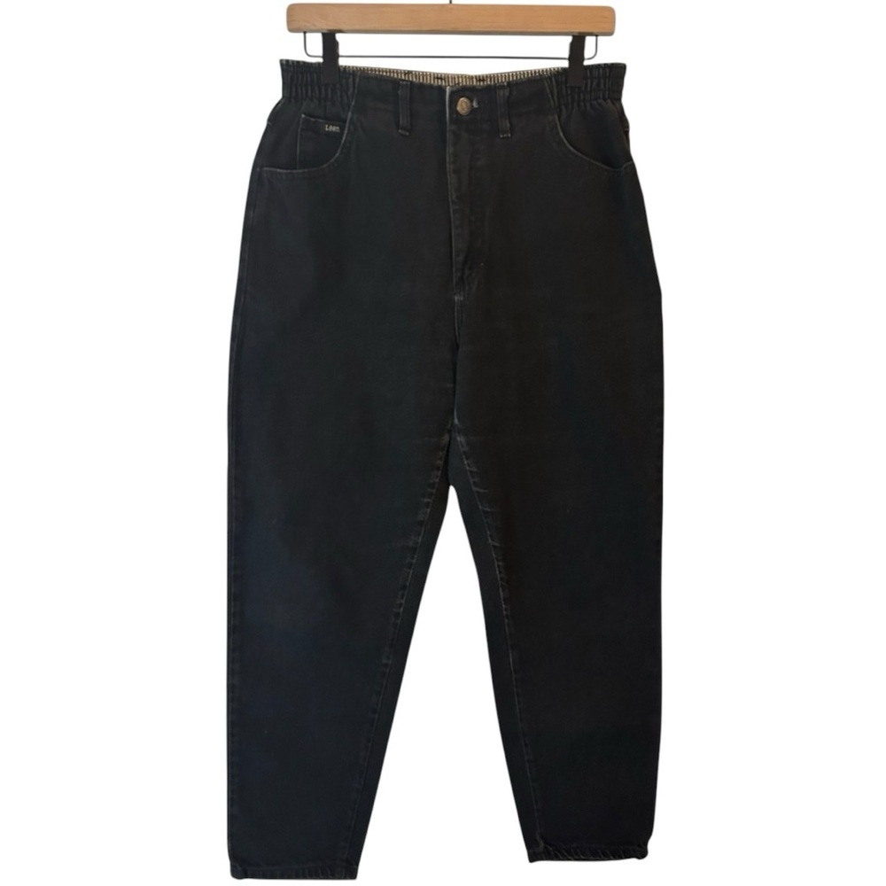 Vintage 90s Lee USA Black High Waisted Mom Jeans‎ Cinched Side Waist Size 12P
